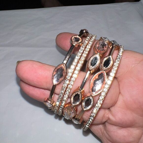 Set of Six Rose Gold Tone Rhinestone Stack Bangle Bracelets **SEE PIC AND DESCRI - Picture 3 of 10